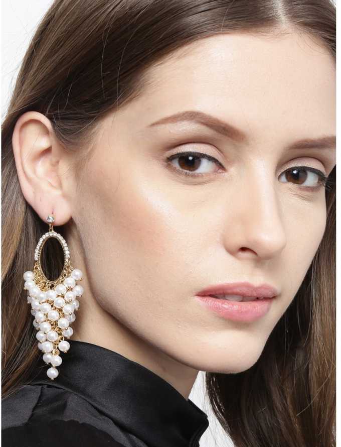 Exclusive Pearls Stud Decent Classy Korean Zircons Oval Hoop Earrings