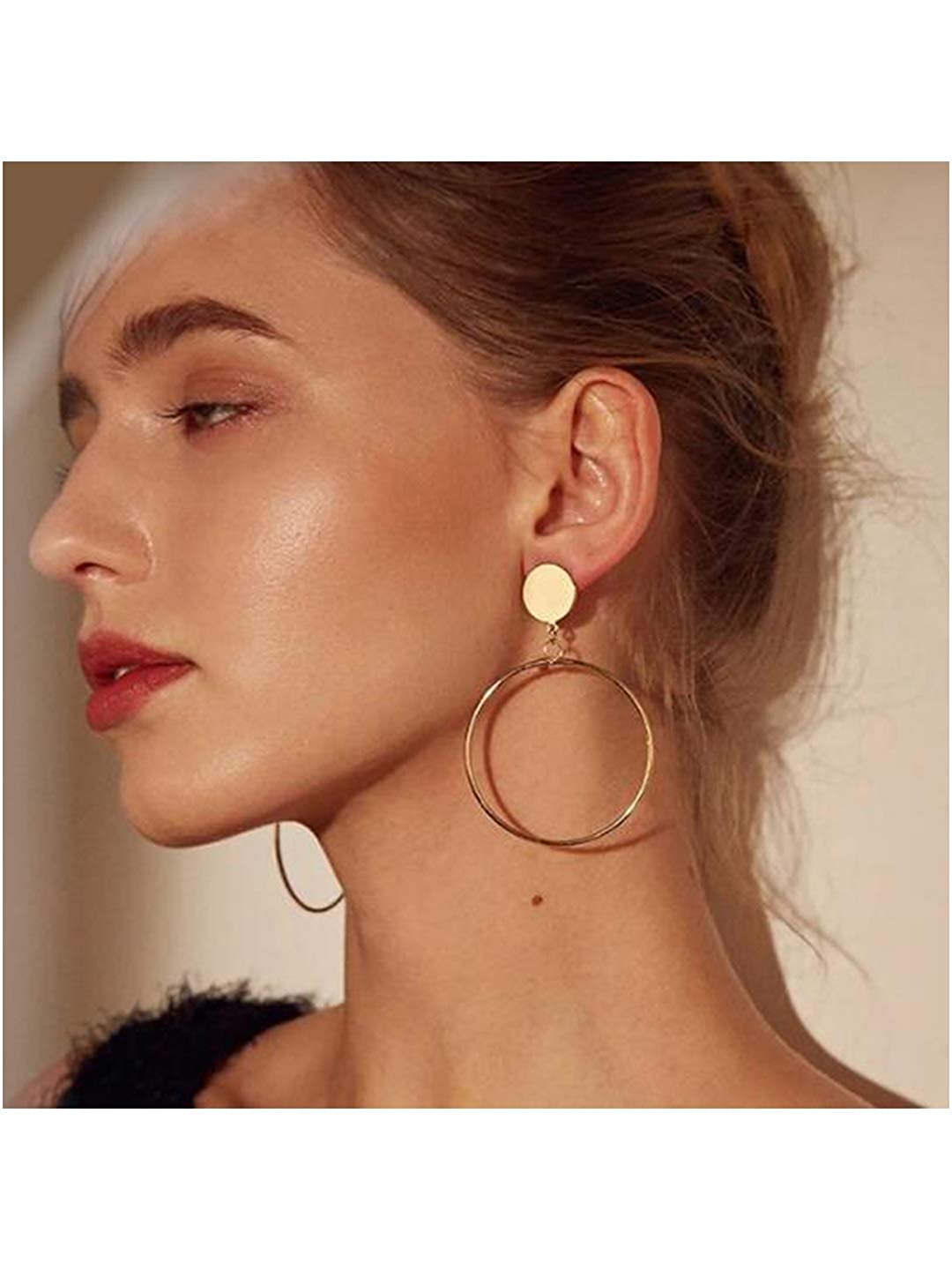 Brass Alloy Contemporary Gold Finish Hoop Earrings for Girls - Golden