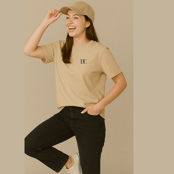 Beige Oversized Tees for Women | Loose Fit Plain Cotton T Shirt