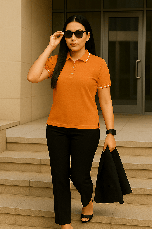 Coral formal polo t shirt for women with collar, ideal for office wear