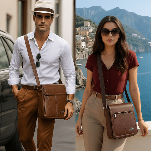 Spacious Leather Travel Messenger Side Sling Bag For Men and Women