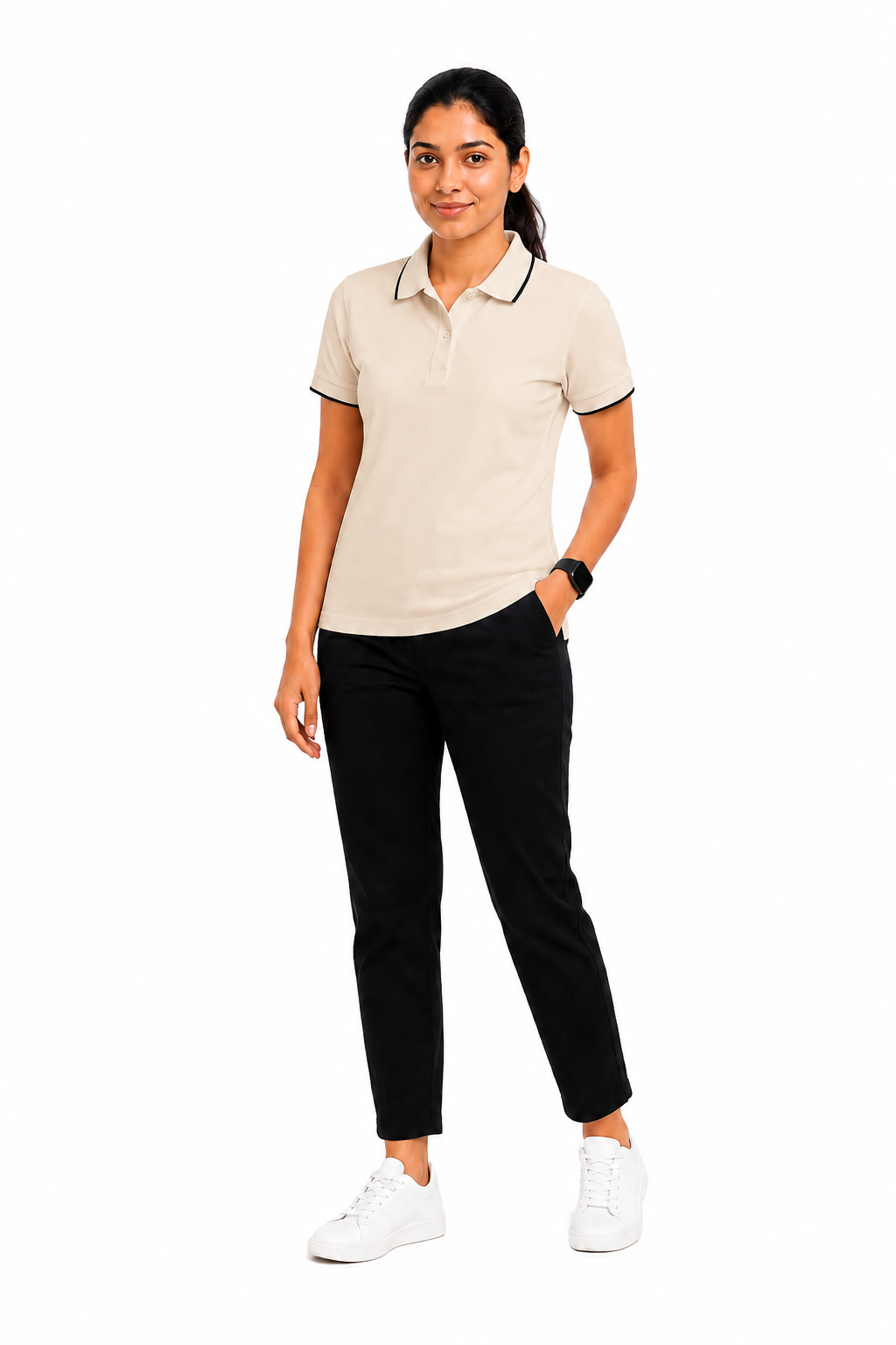 Beige Polo Formal T Shirt for Women | Office Wear T Shirt for Ladies