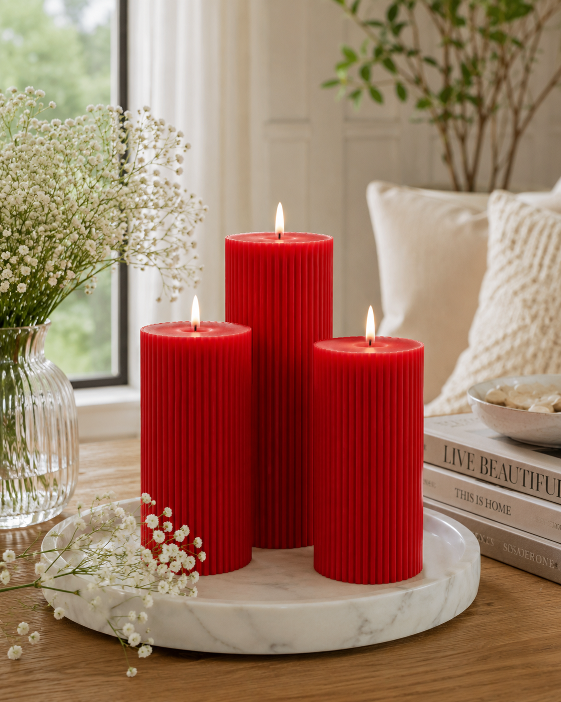 Luxury Red Spiral Pillar Scented Perfume Candle Online