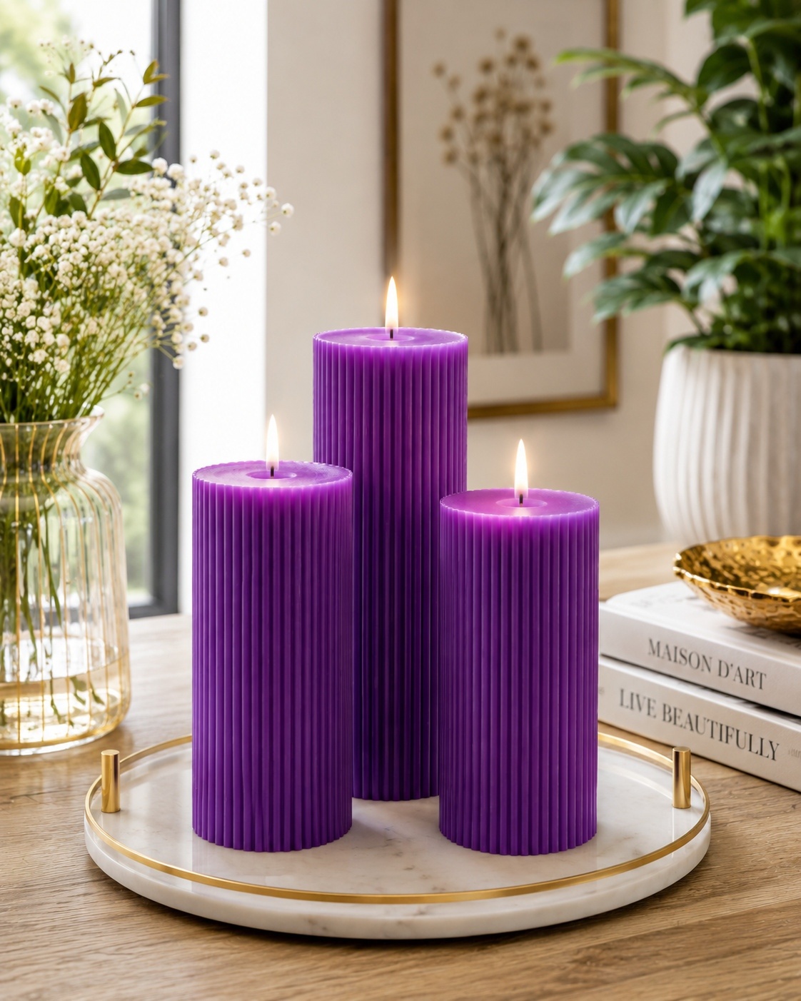 Luxury Spiral Pillar Scented Perfume Candle Purple