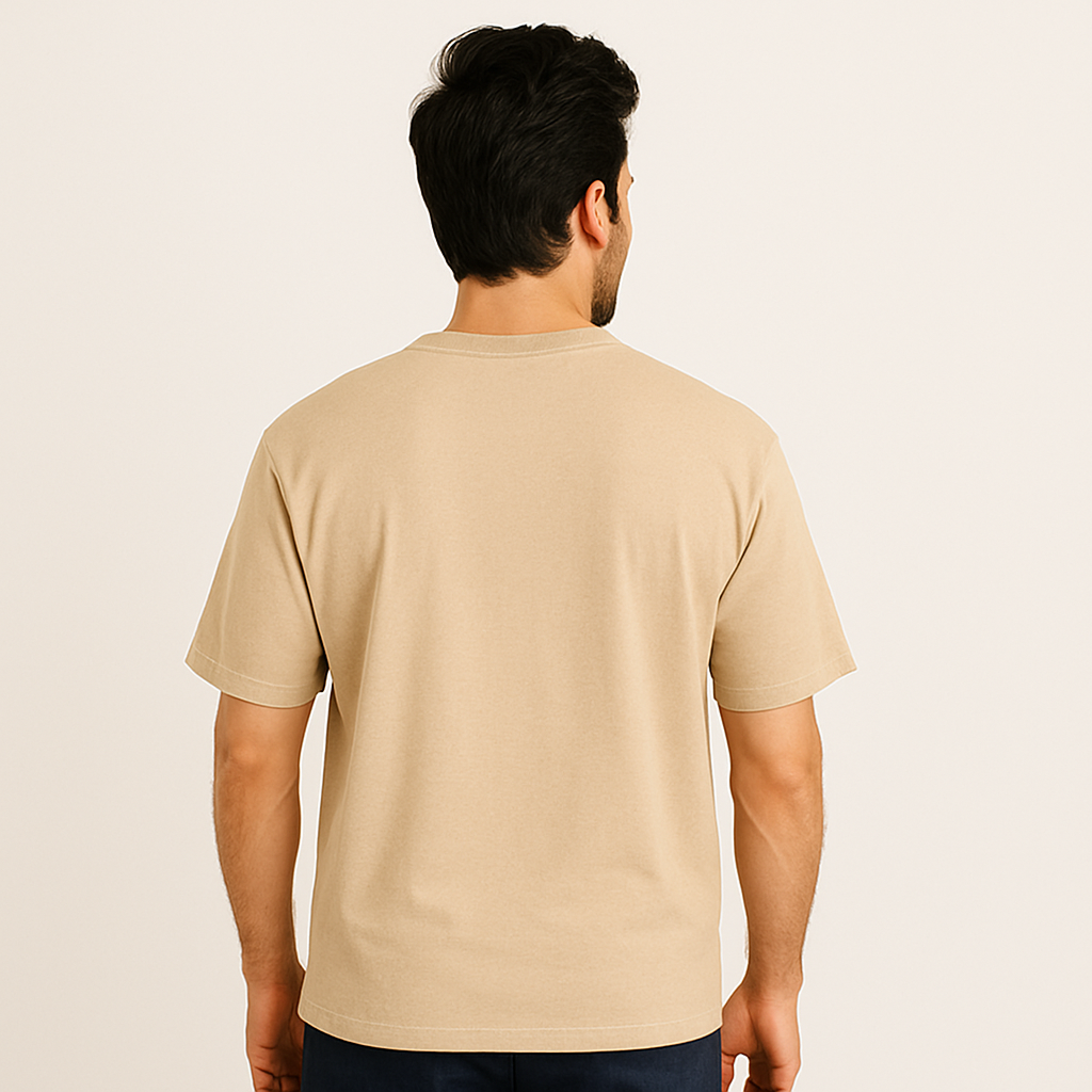 Plain Oversized T Shirt for Men Baggy Cotton Gym Tee Loose Fit - BEIGE