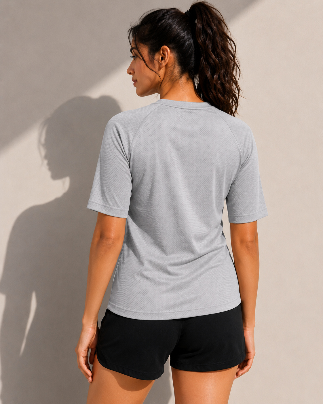 Women's Grey Sports T Shirt | Raglan Sleeve Gym Tee Shirt