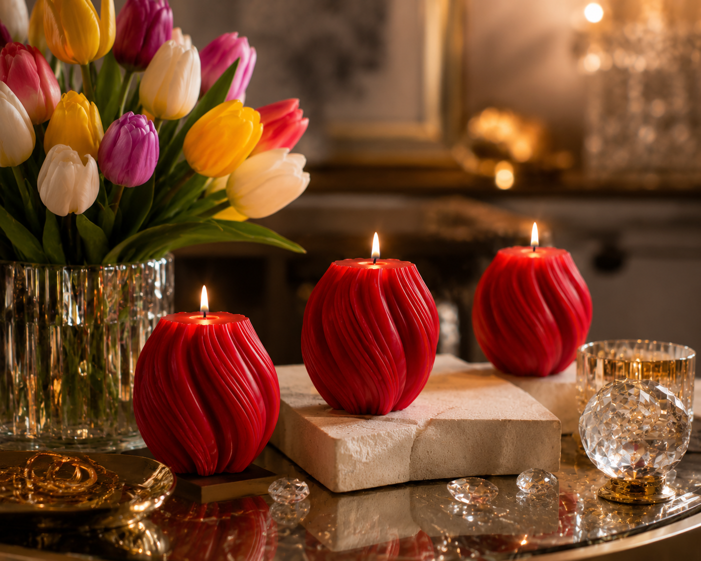 Luxury Red Sculptural Decorative Soy Wax Candle