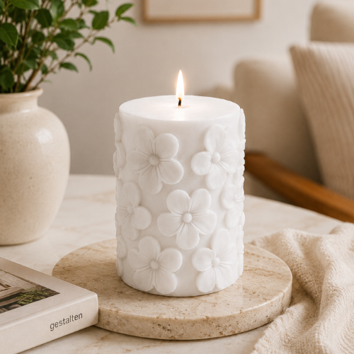 Derben Clove Floral Scented Pillar Candles for Party - WHITE