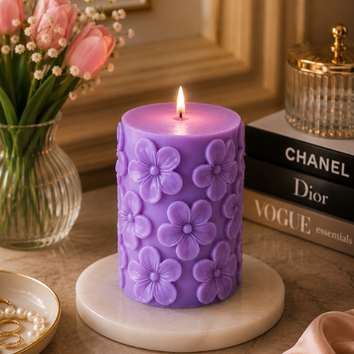 Derben Clove Floral Scented Pillar Candles for Party - PURPLE