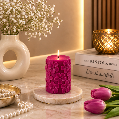 Derben Clove Floral Scented Pillar Candles for Party - MAGENTA