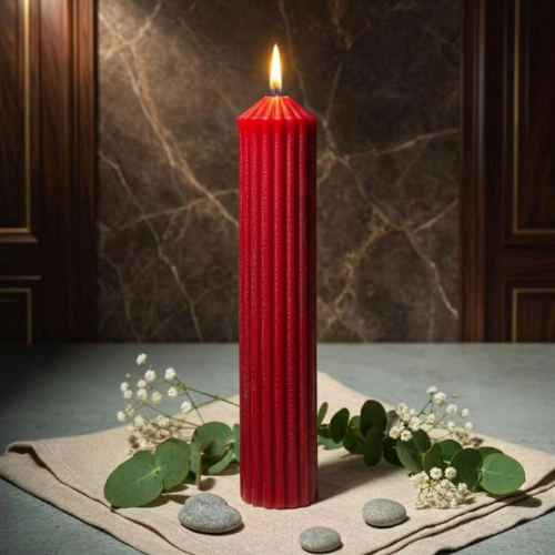 Premium Red Ribbed Tall Pillar Candle for Home Décor RED