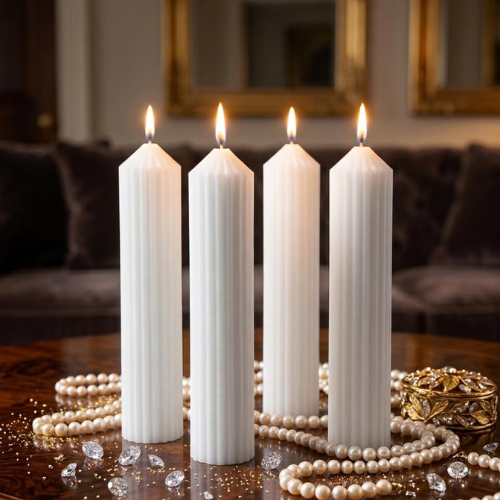 Premium Ribbed Tall Pillar Candle for Home Décor WHITE