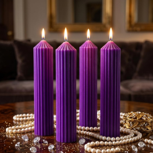 Premium Ribbed Tall Pillar Candle for Home Décor PURPLE