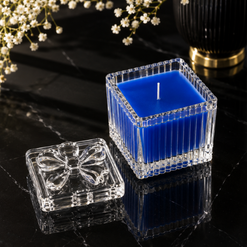 Square Glass Jar Scented Candle with Crystal Lid Royal Blue