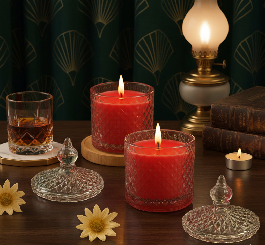 Premium Round Glass Jar Scented Candle - RED