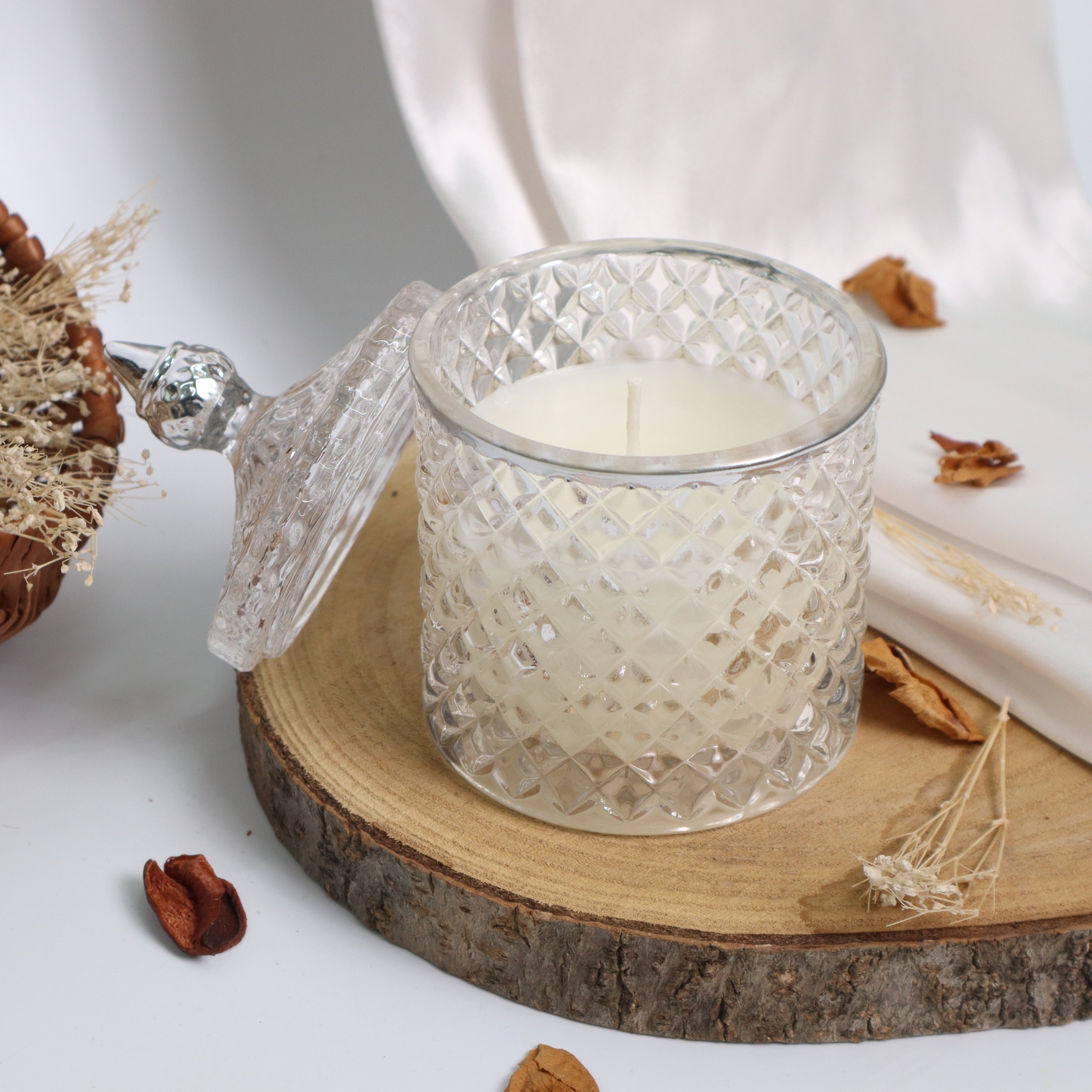 Premium Round Glass Jar Scented Candle - WHITE