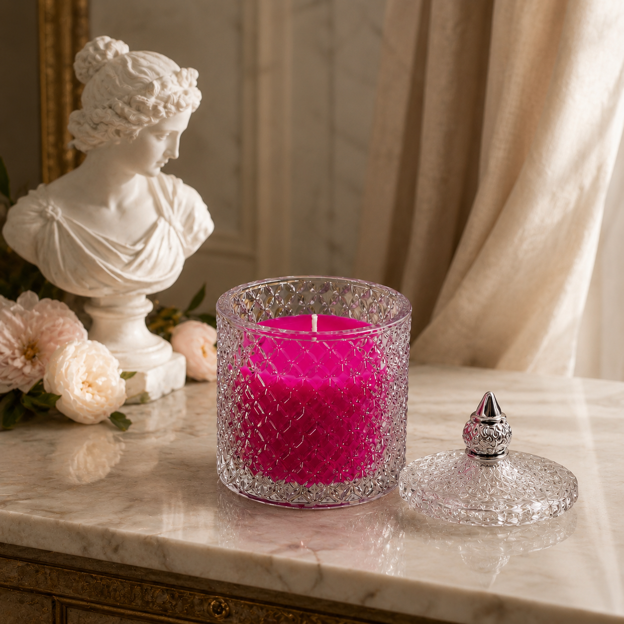 Premium Round Glass Jar Scented Candle - MAGENTA