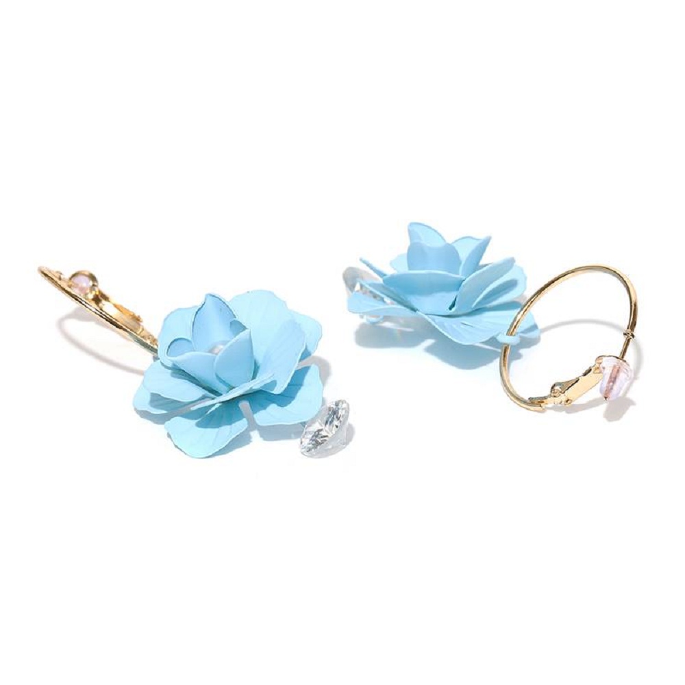 Beautiful Blue Flower Gold Plated Hoop Earrings for Girls and Women