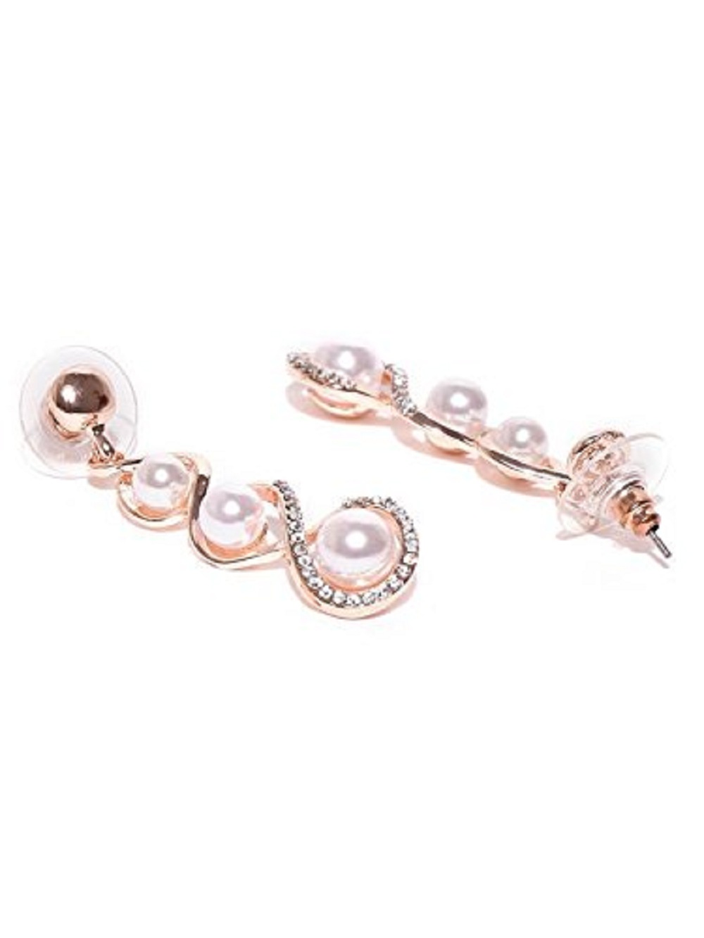 Beautiful Pompous Design Pearls Stud Exclusive Earrings Rose Gold