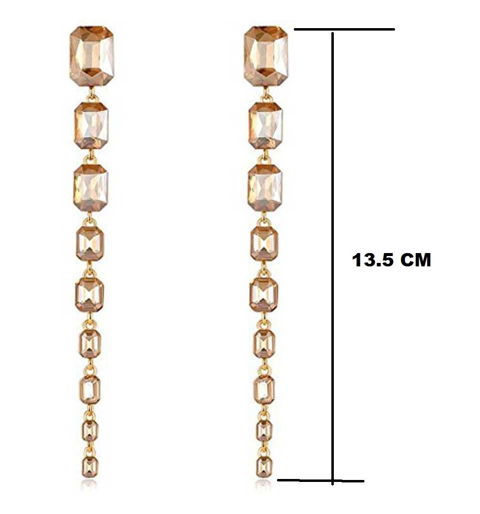 Beautiful Korean Rectangular Crystal Studs Golden Danglers for Girls