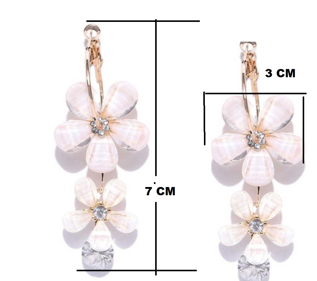 Beautiful Crystal Off White Camellia Flower Hoops Danglers for Girls