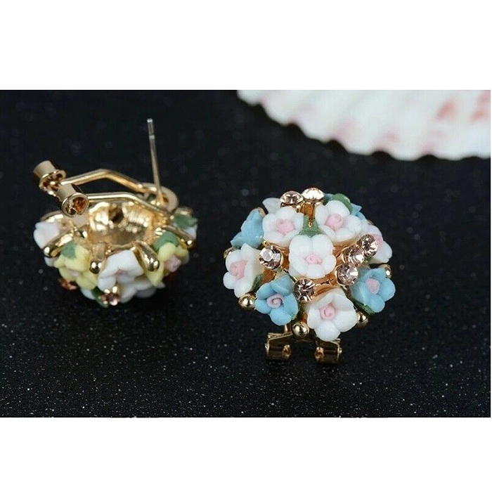 Cubic Zirconia Ceramic Floral Alloy Korean Earrings for Girls