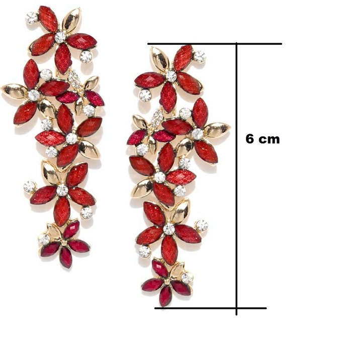 Beautiful Italian Long Red Golden Crystal Stone Zircons Flower Earring