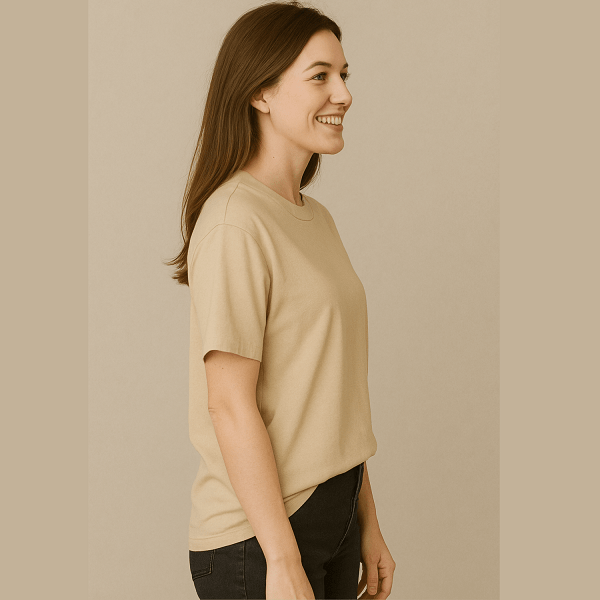 Beige Oversized Tees for Women | Loose Fit Plain Cotton T Shirt