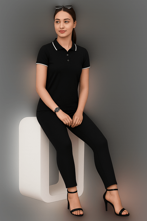 Black Polo Formal T Shirt for Women | Office Wear T Shirt for Ladies