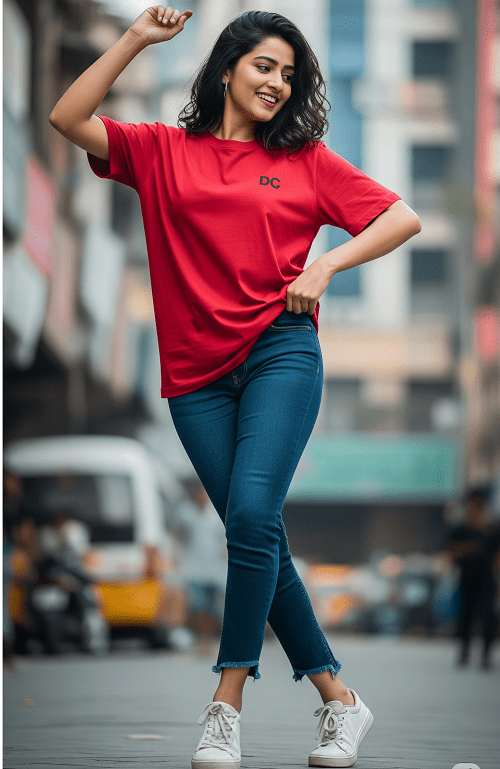 Red Oversized Tees for Women | Loose Baggy Cotton Gym T Shirt