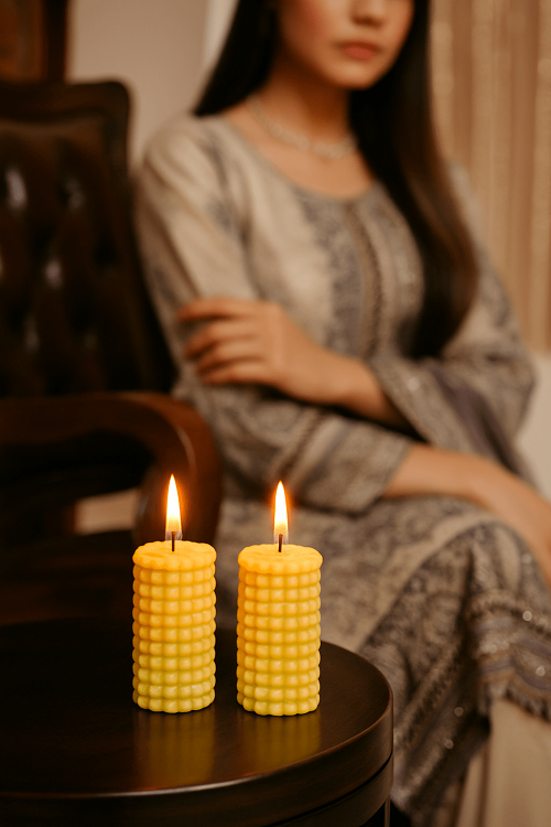 Luxury Yellow Scented Candle Long Bubble Pillar Fancy Candles
