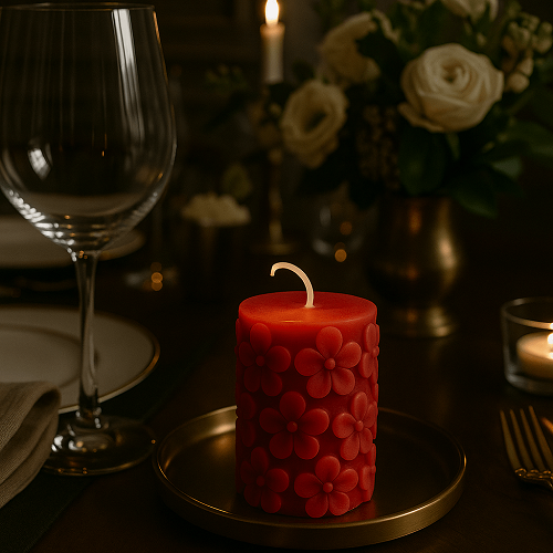 Derben Clove Floral Scented Pillar Candles for Party - RED