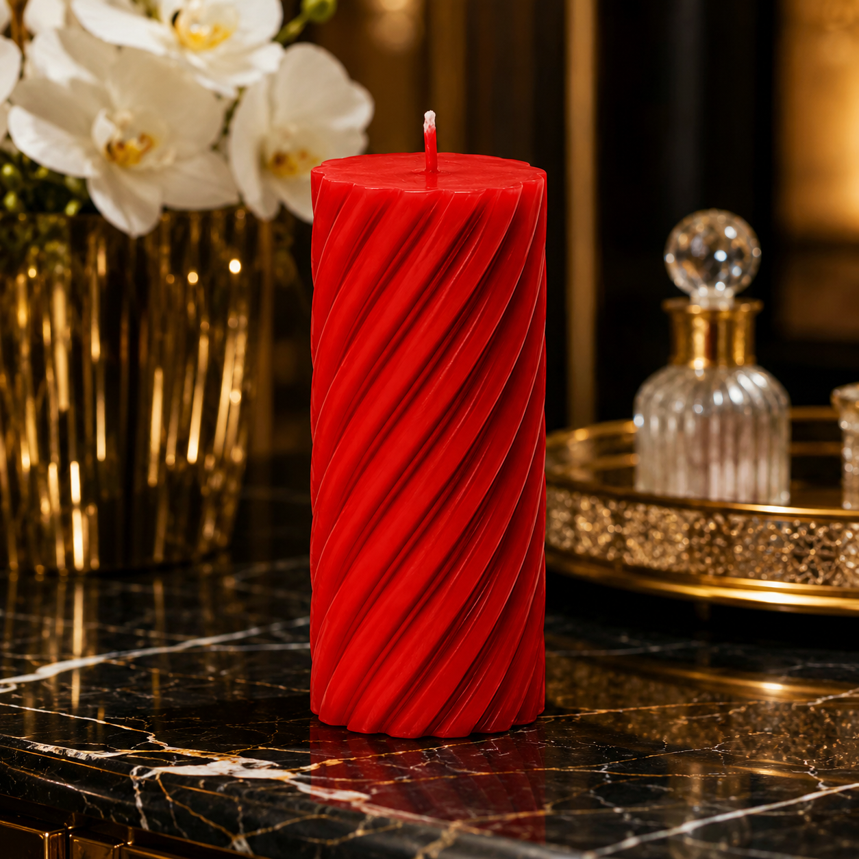 Big Spiral Pillar Scented Candle for Home and Party Red