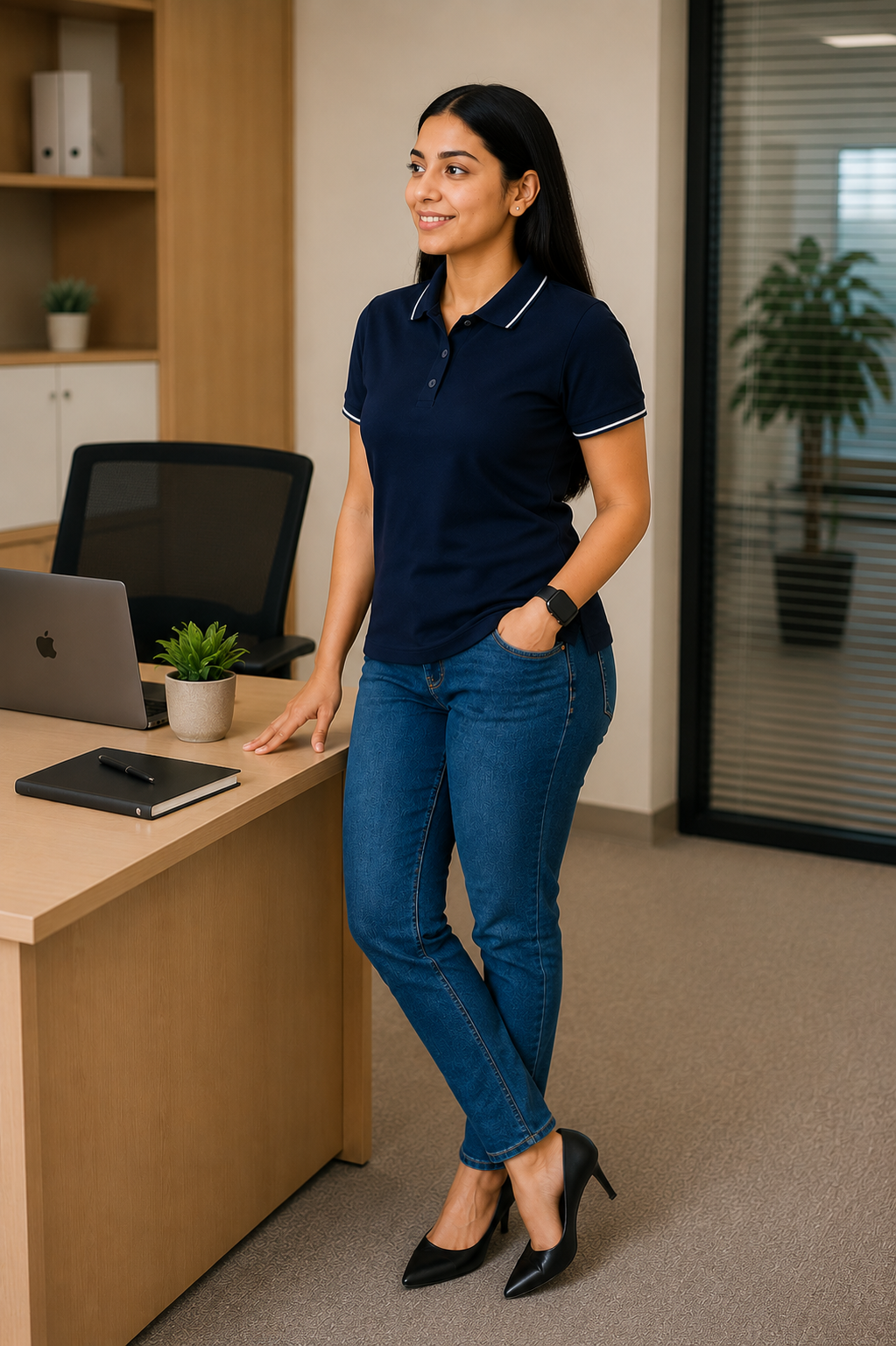 Regular fit formal polo t shirt for women with collar for office wear
