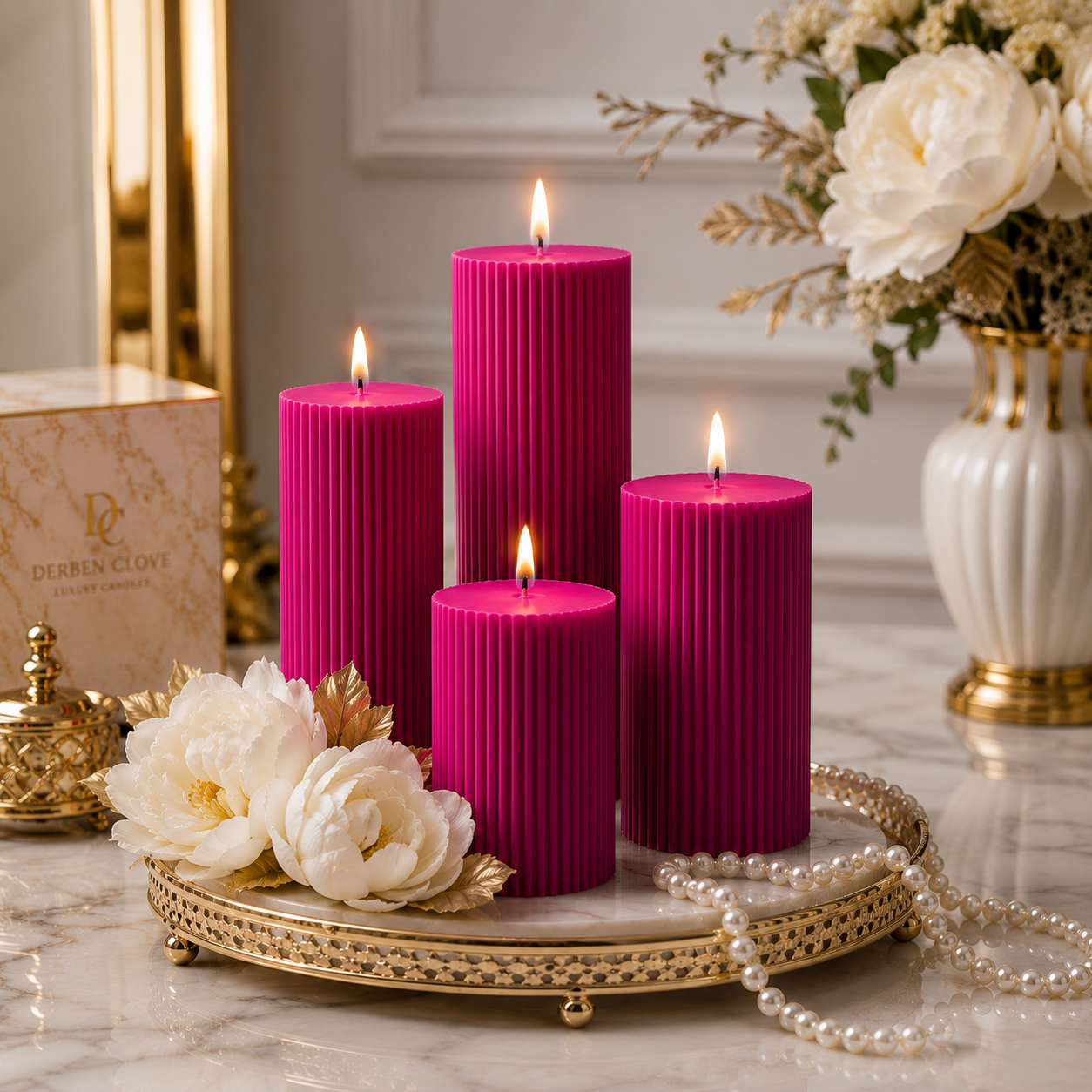 Luxury Spiral Pillar Scented Perfume Candle MAGENTA