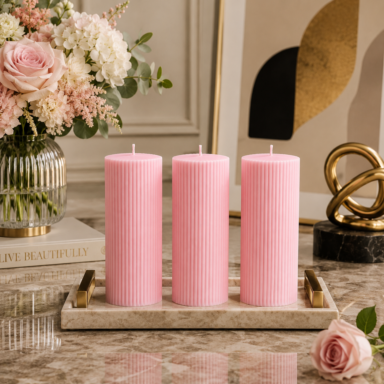 Luxury Spiral Pillar Scented Perfume Candle PINK
