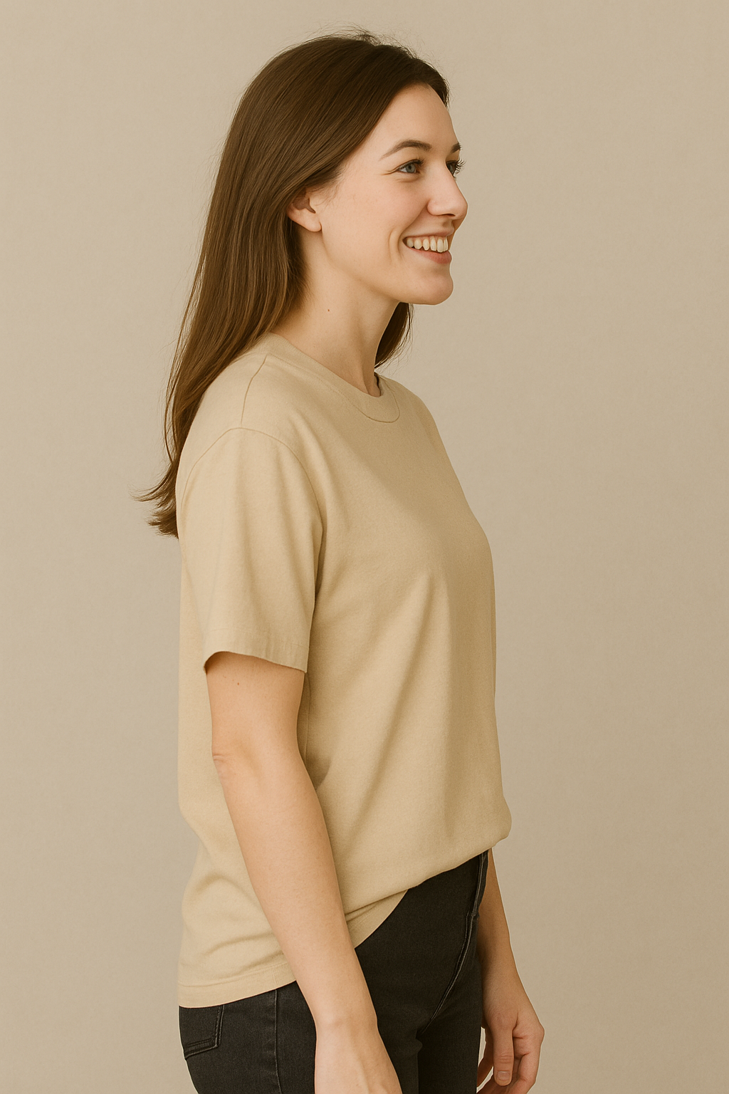 Beige Oversized Tees for Women | Loose Fit Plain Cotton T Shirt