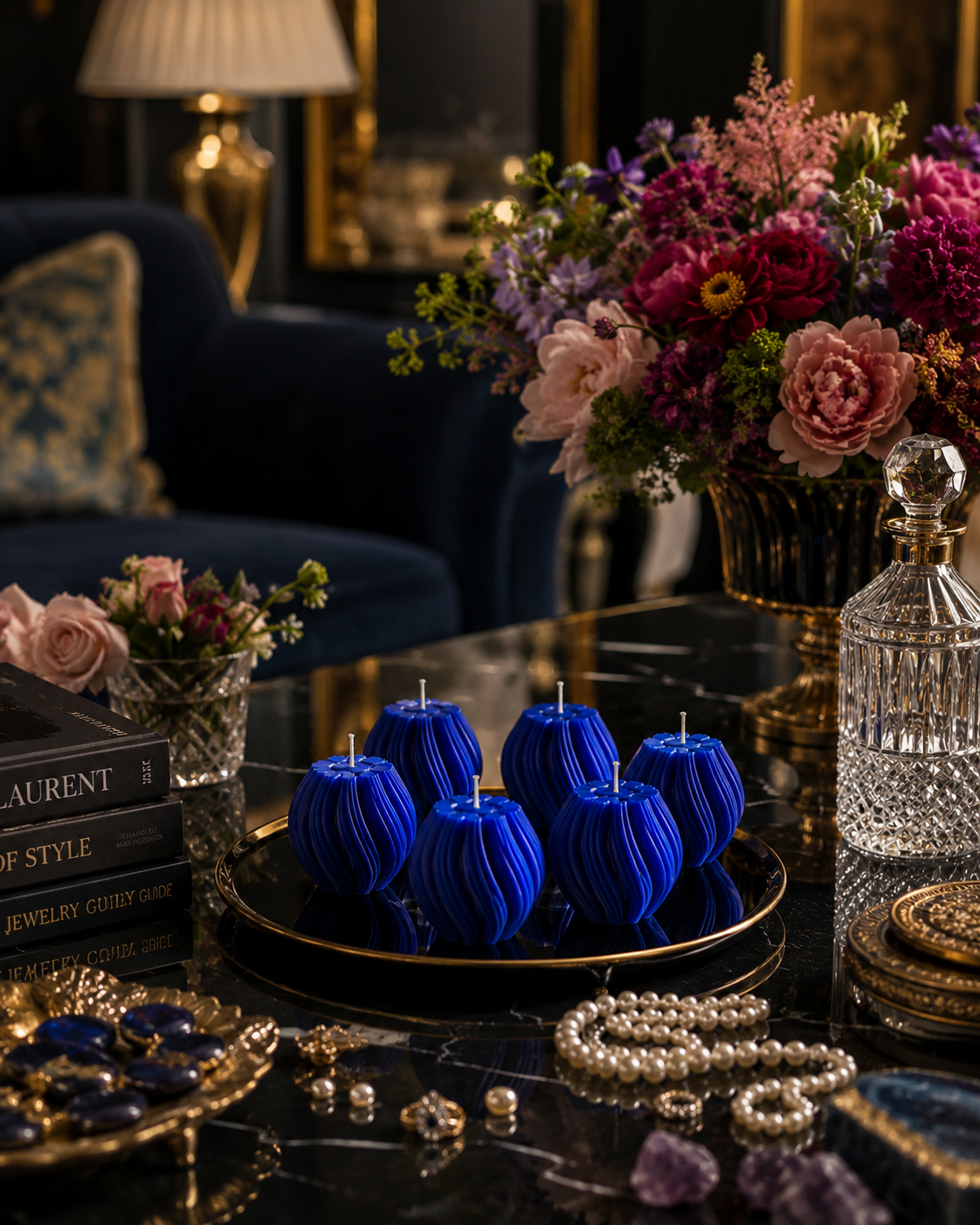 Luxury Blue Sculptural Decorative Soy Wax Candle
