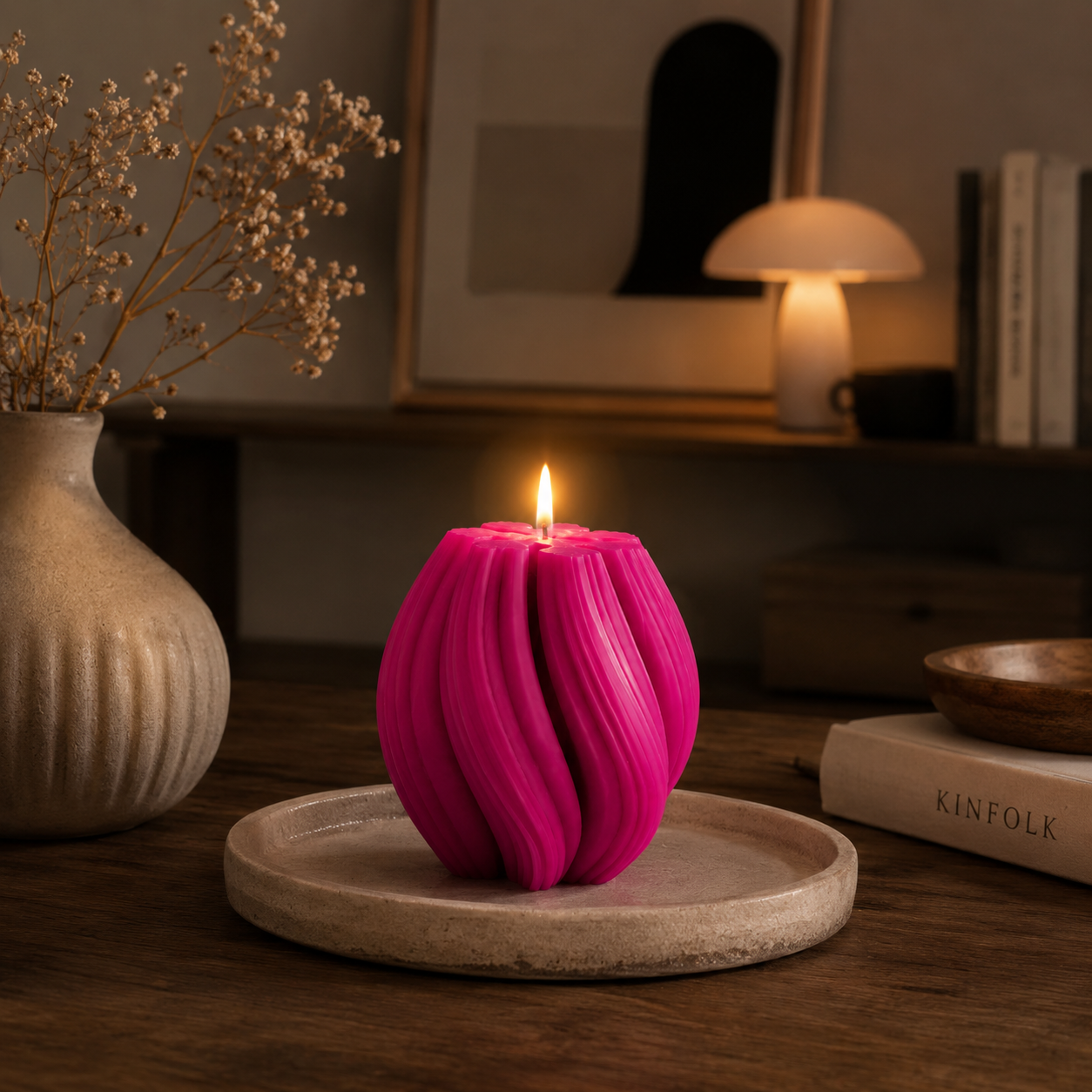 Luxury Magenta Sculptural Decorative Soy Wax Candle