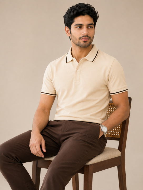 Neck Polo T Shirt – Classic Beige Collar T Shirt Formal Wear