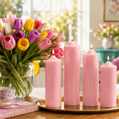 Scented Simple Pure Soywax Pillar Candle - PINK