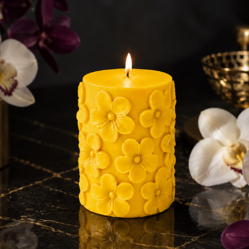 Derben Clove Floral Scented Pillar Candles for Party - YELLOW