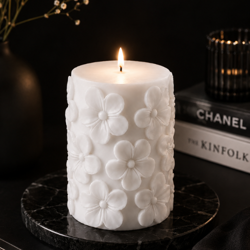Derben Clove Floral Scented Pillar Candles for Party - WHITE