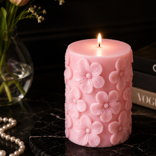 Derben Clove Floral Scented Pillar Candles for Party - PINK
