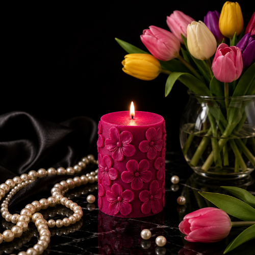 Derben Clove Floral Scented Pillar Candles for Party - MAGENTA