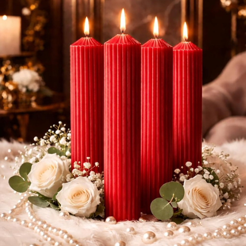 Premium Red Ribbed Tall Pillar Candle for Home Décor RED