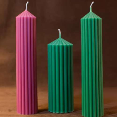 Premium Ribbed Tall Pillar Candle for Home Décor GREEN