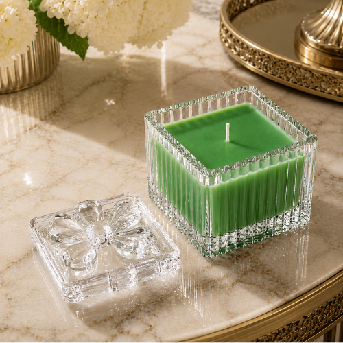 Square Glass Jar Scented Candle with Crystal Lid GREEN
