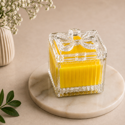 Square Glass Jar Scented Candle with Crystal Lid YELLOW