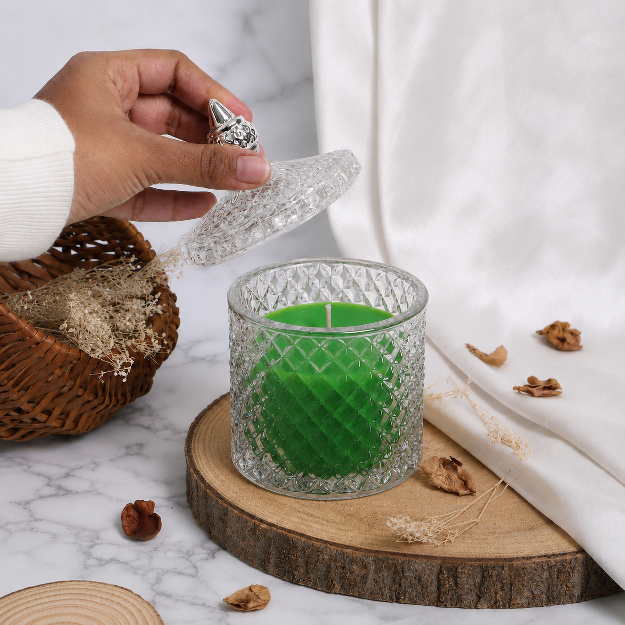 Premium Round Glass Jar Scented Candle - GREEN